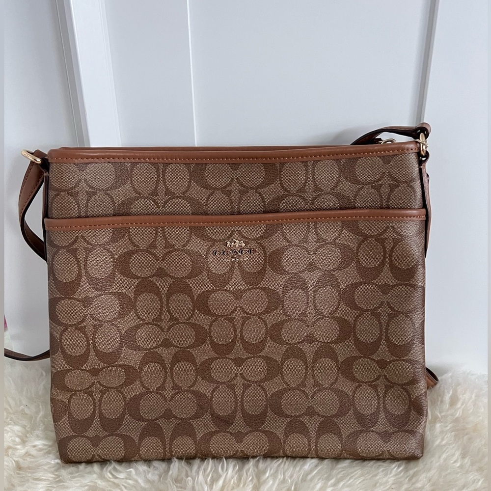 Coach Signature File Crossbody Bag Beige Light Brown